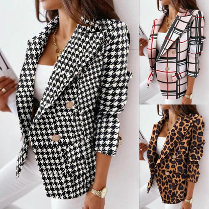 Long-Sleeved Double-Breasted Fashion Printed Suit Jacket - Trendha