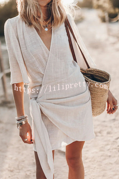 Fannie® | Cotton Linen Blend Knotted Wrap Mini Dress