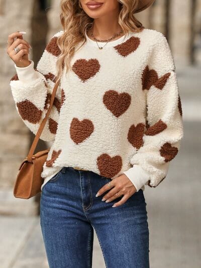 Fuzzy Heart Dropped Shoulder Sweatshirt - Sydney So Sweet