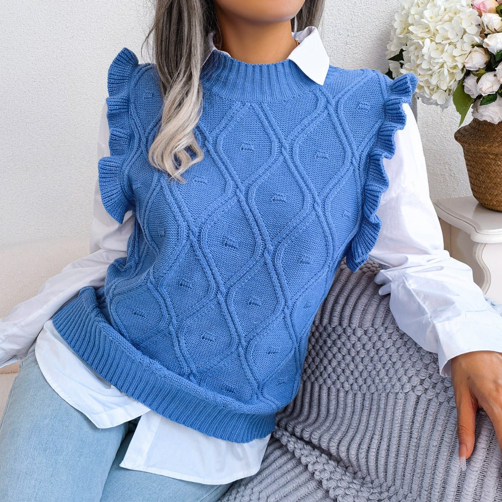 Elegant Autumn Winter Knitted Vest Sweater for Women  S Blue 