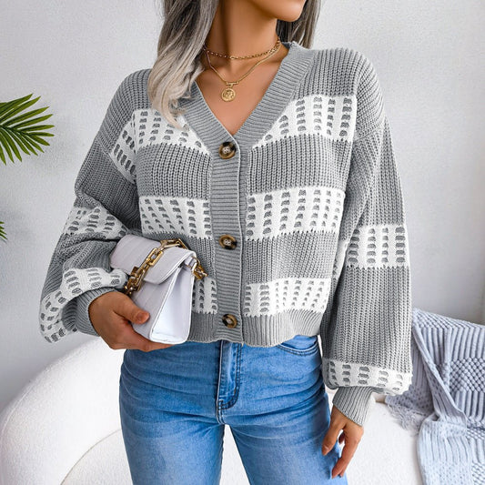 Elegant Cozy Lantern Sleeve Cardigan Sweater for Fall and Winter    