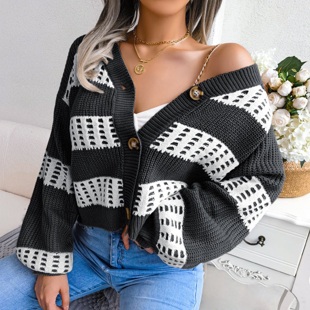 Elegant Cozy Lantern Sleeve Cardigan Sweater for Fall and Winter  S Black 