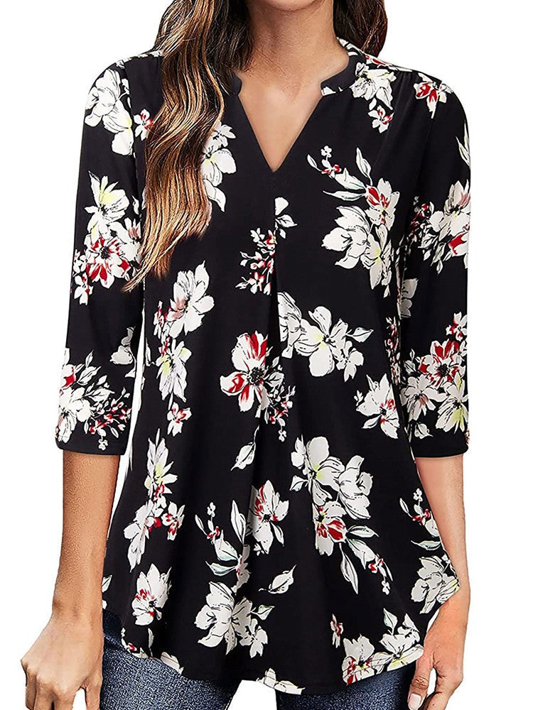 Elegant Floral Print Office Shirts Women Blouses