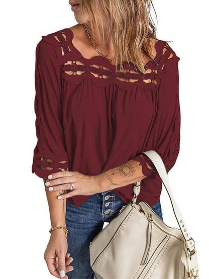 Elegant Loose Lace Pullover with Square Collar for Women