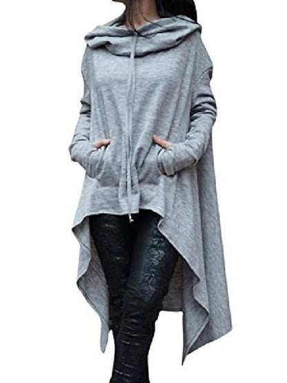 Women's Pullover Hoodie Dress Basic Sportswear Front Pocket Light Gray Dark Gray Wine Plain Loose Fit Street Pile Neck Long Sleeve S M L XL 2XL - LuckyFash™