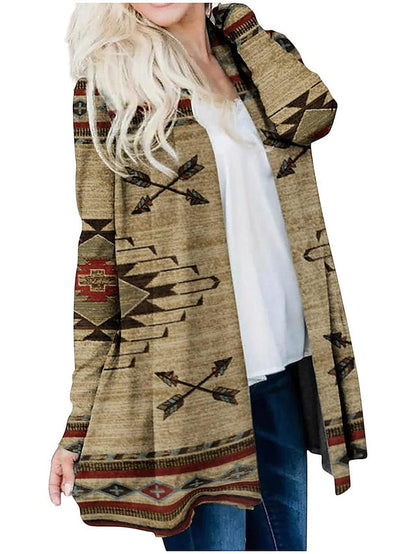 2023 New Women's Knitted Cardigan Casual Ethnic Wind Printed Knitted Medium-Length Cardigan Jacket - LuckyFash™