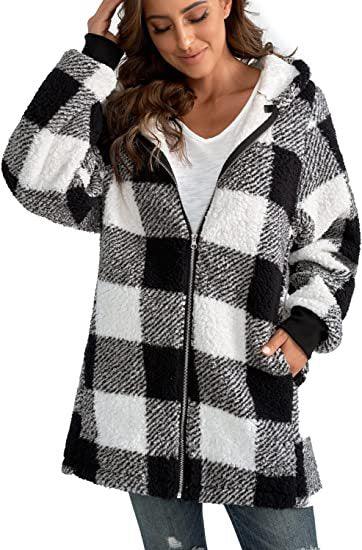 European And American Plush Women's Coat Long Sleeved Plaid - Trendha