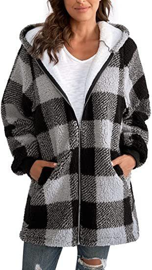 European And American Plush Women's Coat Long Sleeved Plaid - Trendha