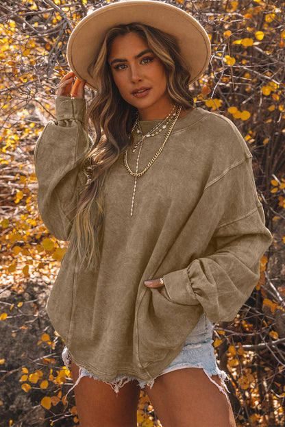 Exposed Seam Twist Open Back Oversized Sweatshirt - Sweatshirts & Hoodies - Sunny Angela