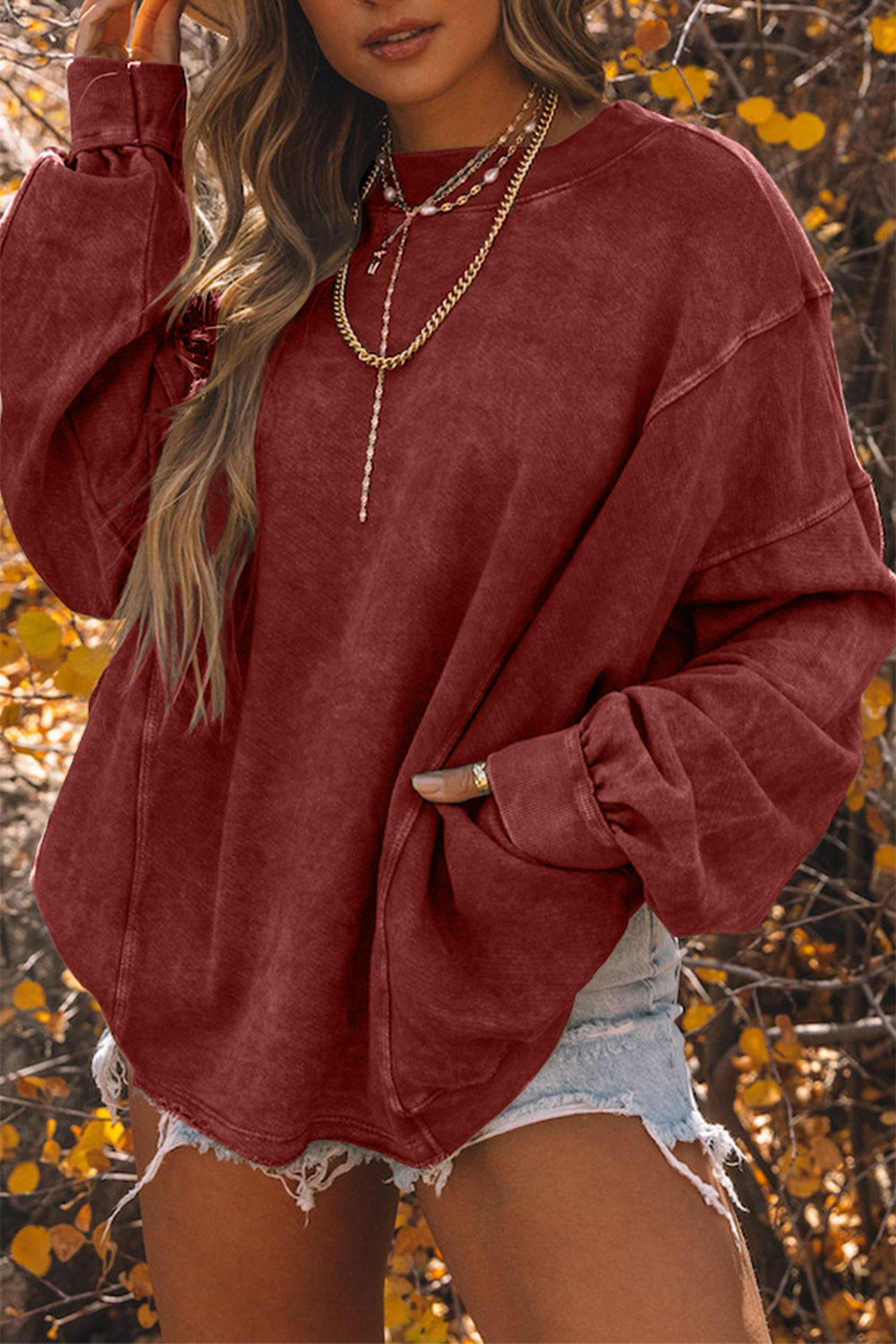 Exposed Seam Twist Open Back Oversized Sweatshirt - Sweatshirts & Hoodies - Sunny Angela