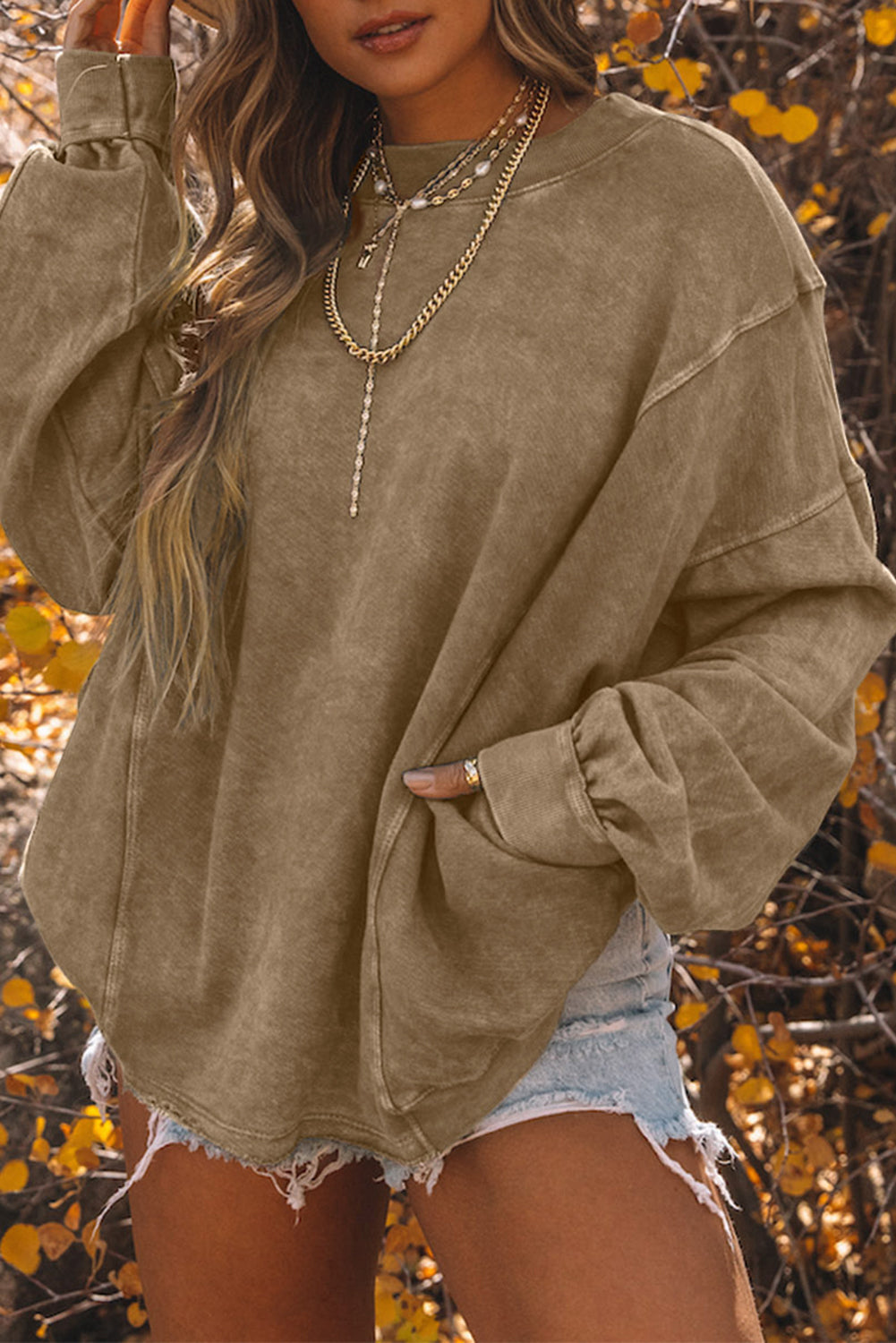 Exposed Seam Twist Open Back Oversized Sweatshirt - Sweatshirts & Hoodies - Sunny Angela