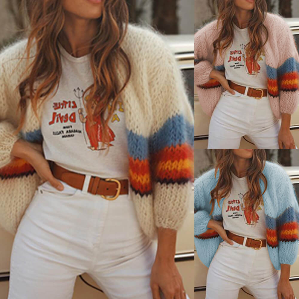 Oversized Colorblock Striped Cardigan Sweater