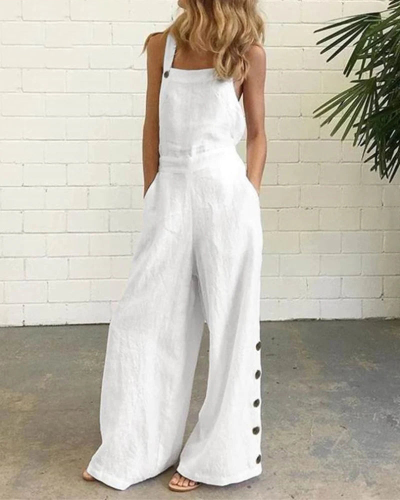 Sleeveless Overalls Jumpsuit Casual Solid Wide Leg Bib Pants Rompers