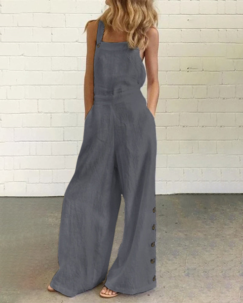 Sleeveless Overalls Jumpsuit Casual Solid Wide Leg Bib Pants Rompers