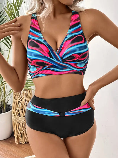 Stefanie® | Modischer und schicker Random Print V-Ausschnitt Bikini