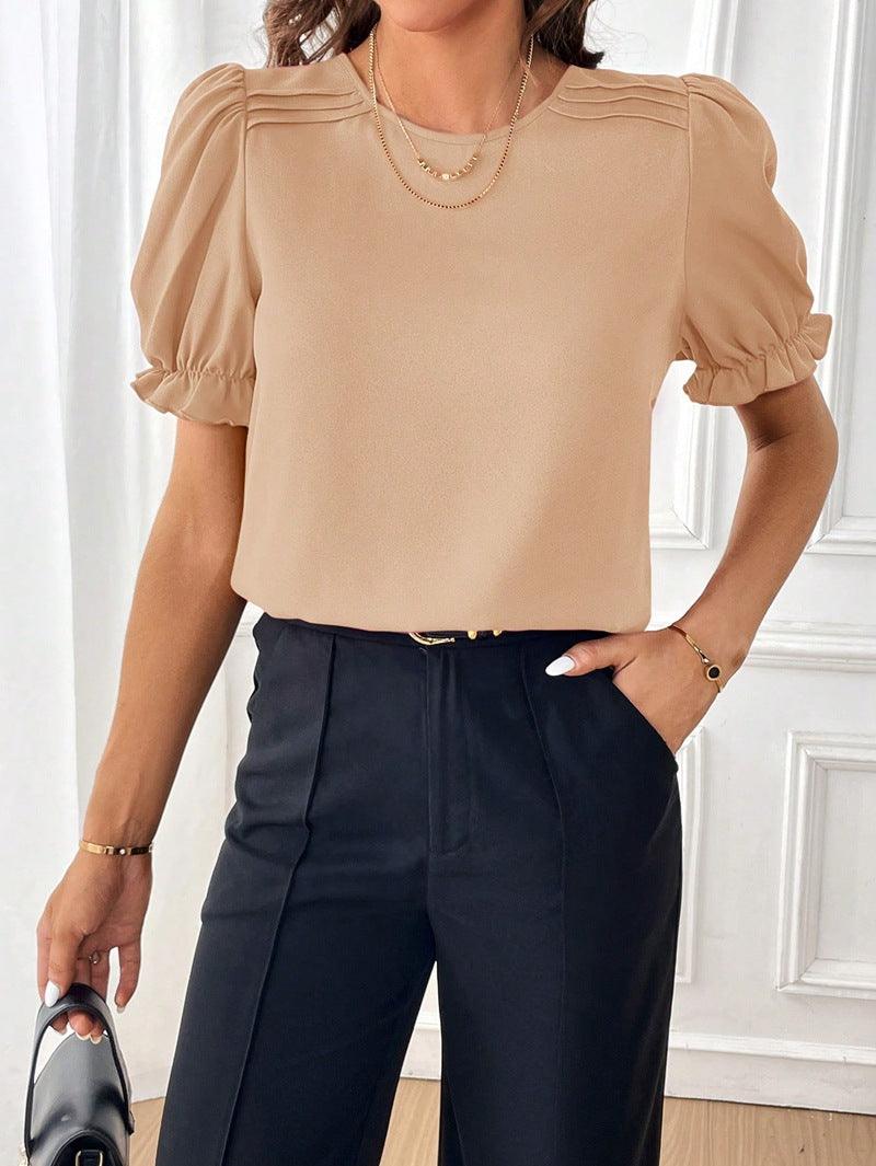 Fashion Temperament Pure Color Round Neck Shirt Top | MODE BY OH