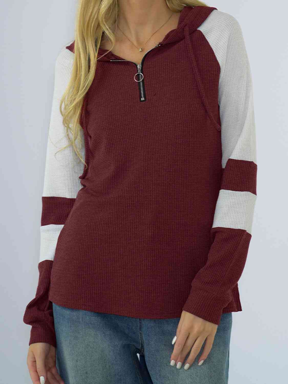 Waffle-Knit Raglan Sleeve Zipper Front Hoodie (3 Colors) Shirts & Tops Krazy Heart Designs Boutique   