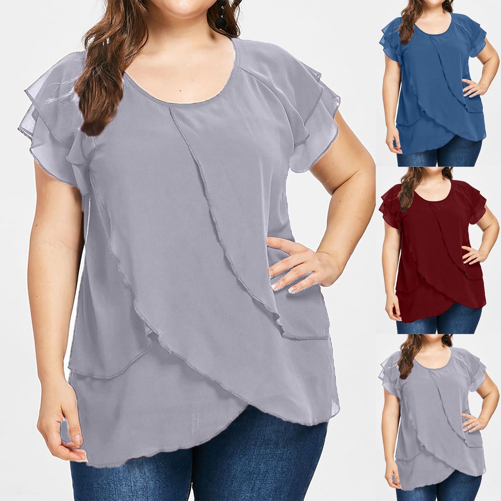 Plus Size Women's Solid Color Chiffon Top  Tops Thecurvestory