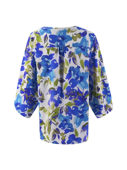 Amelia® | Floral Batwing Ärmel Knöpfe Top