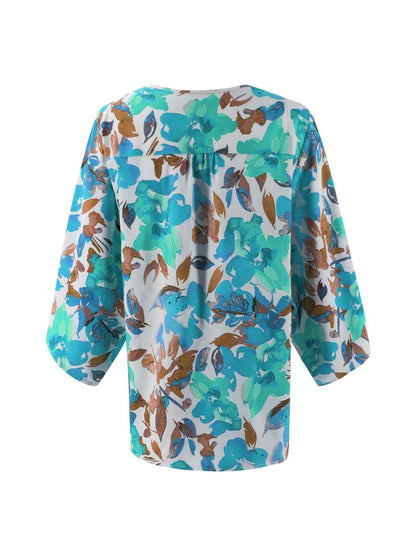 Amelia® | Floral Batwing Ärmel Knöpfe Top