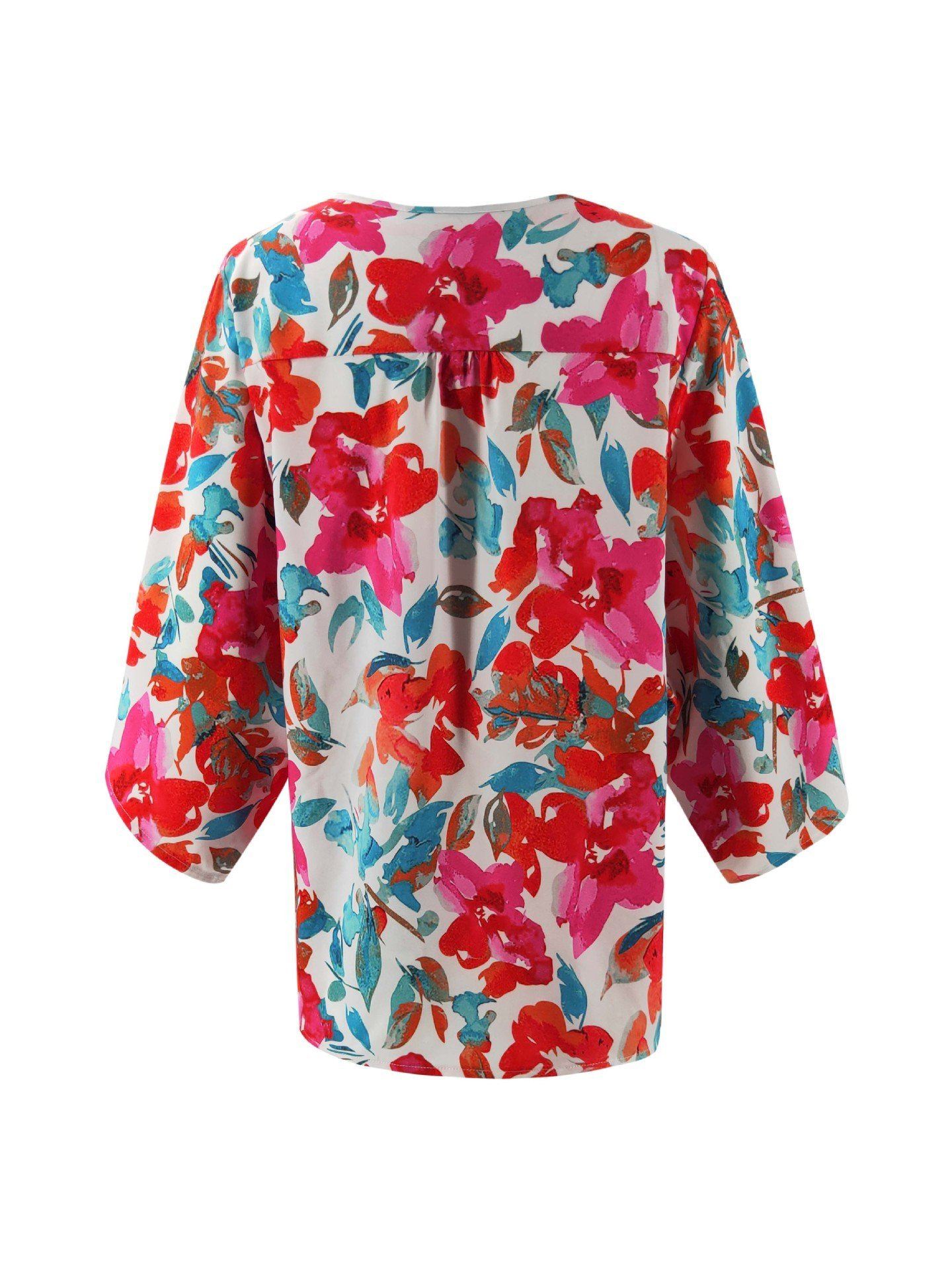 Amelia® | Floral Batwing Ärmel Knöpfe Top