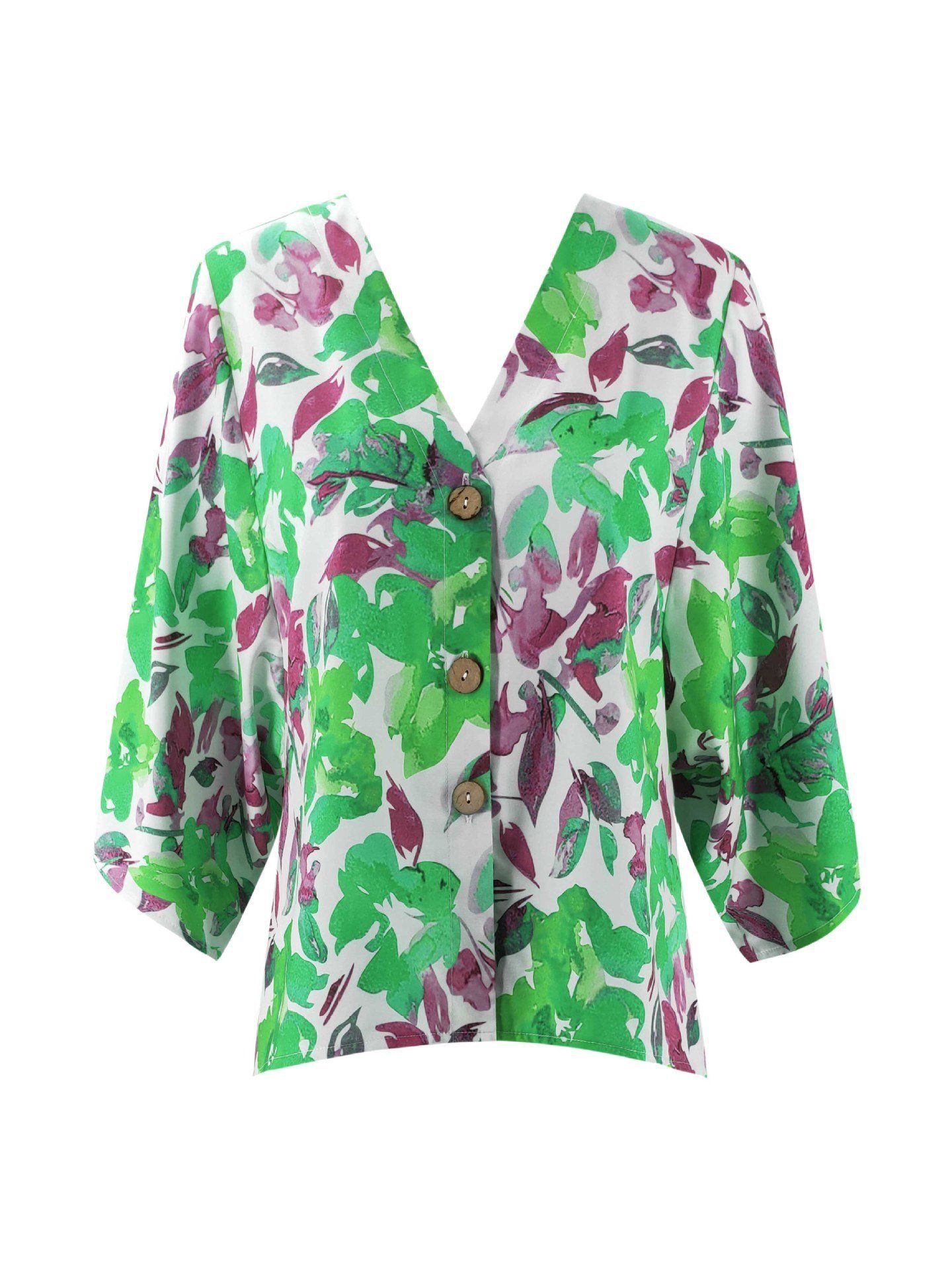 Amelia® | Floral Batwing Ärmel Knöpfe Top