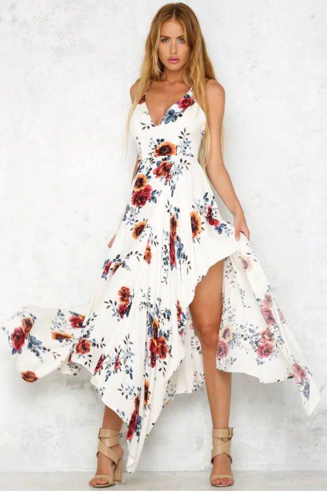 FLORAL HIGH-CUT MAXI DRESS - B ANN'S BOUTIQUE