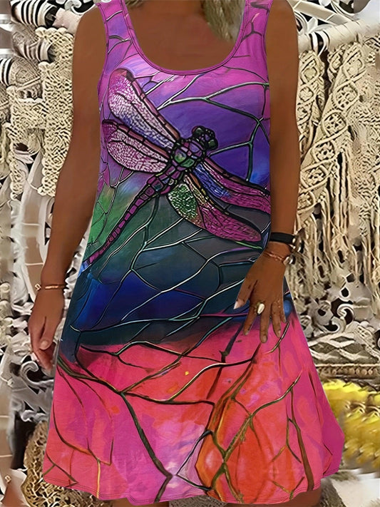 Flowy Plus Size Dragonfly Tank Dress - Airy Comfort for Spring/Summer, Sleeveless & Casual Womens Apparel - Shop & Buy