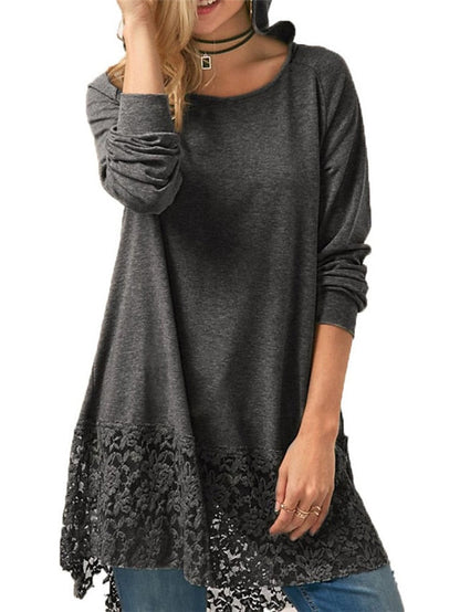 Women's Casual Dress Lace Dress T Shirt Dress Tee Dress Mini Dress Wine Gray Long Sleeve Pure Color Lace Winter Fall Autumn Hooded Vacation Winter Dress Fall Dress Loose Fit 2023 S M L XL - LuckyFash™