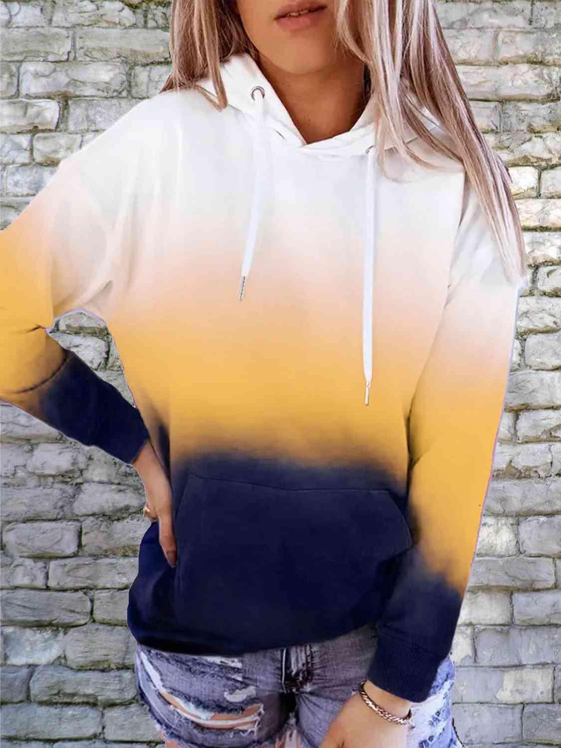 Gradient Drawstring Long Sleeve Hoodie - SHANKARA CHÉRIE