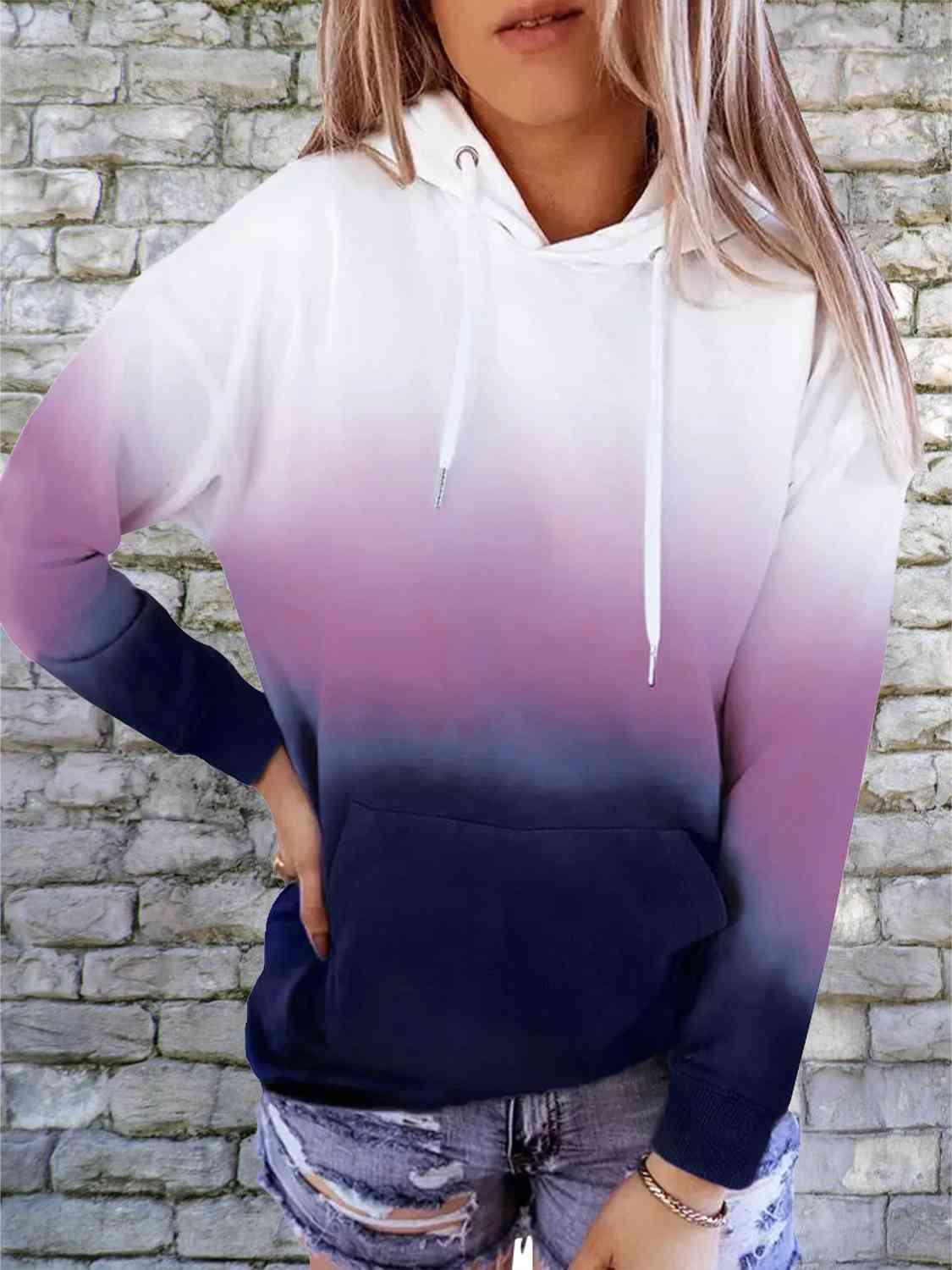 Gradient Drawstring Long Sleeve Hoodie - SHANKARA CHÉRIE