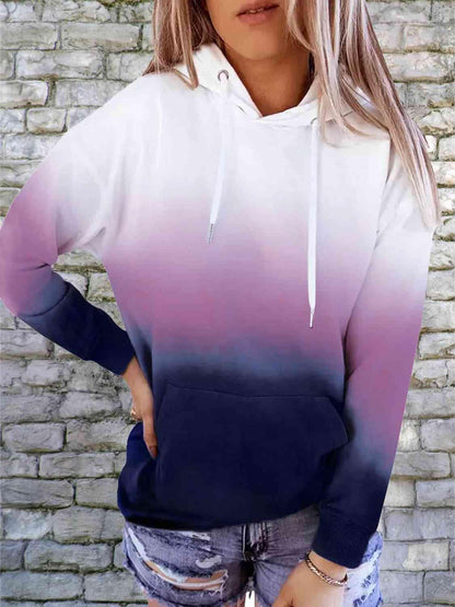 Gradient Drawstring Long Sleeve Hoodie - SHANKARA CHÉRIE