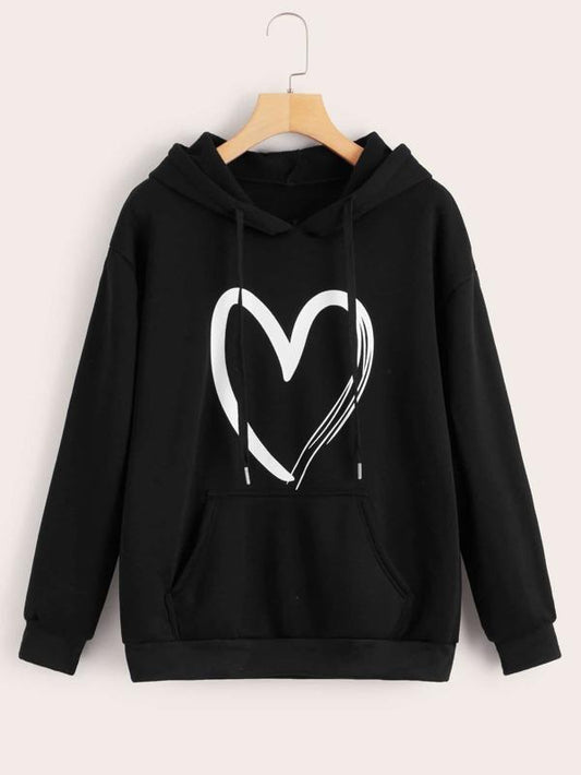 Heart Print Kangaroo Pocket Drawstring Hoodie - INS | Online Fashion Free Shipping Clothing, Dresses, Tops, Shoes