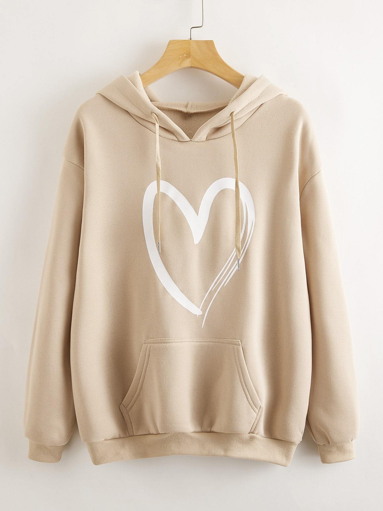 Heart Print Kangaroo Pocket Drawstring Hoodie - INS | Online Fashion Free Shipping Clothing, Dresses, Tops, Shoes