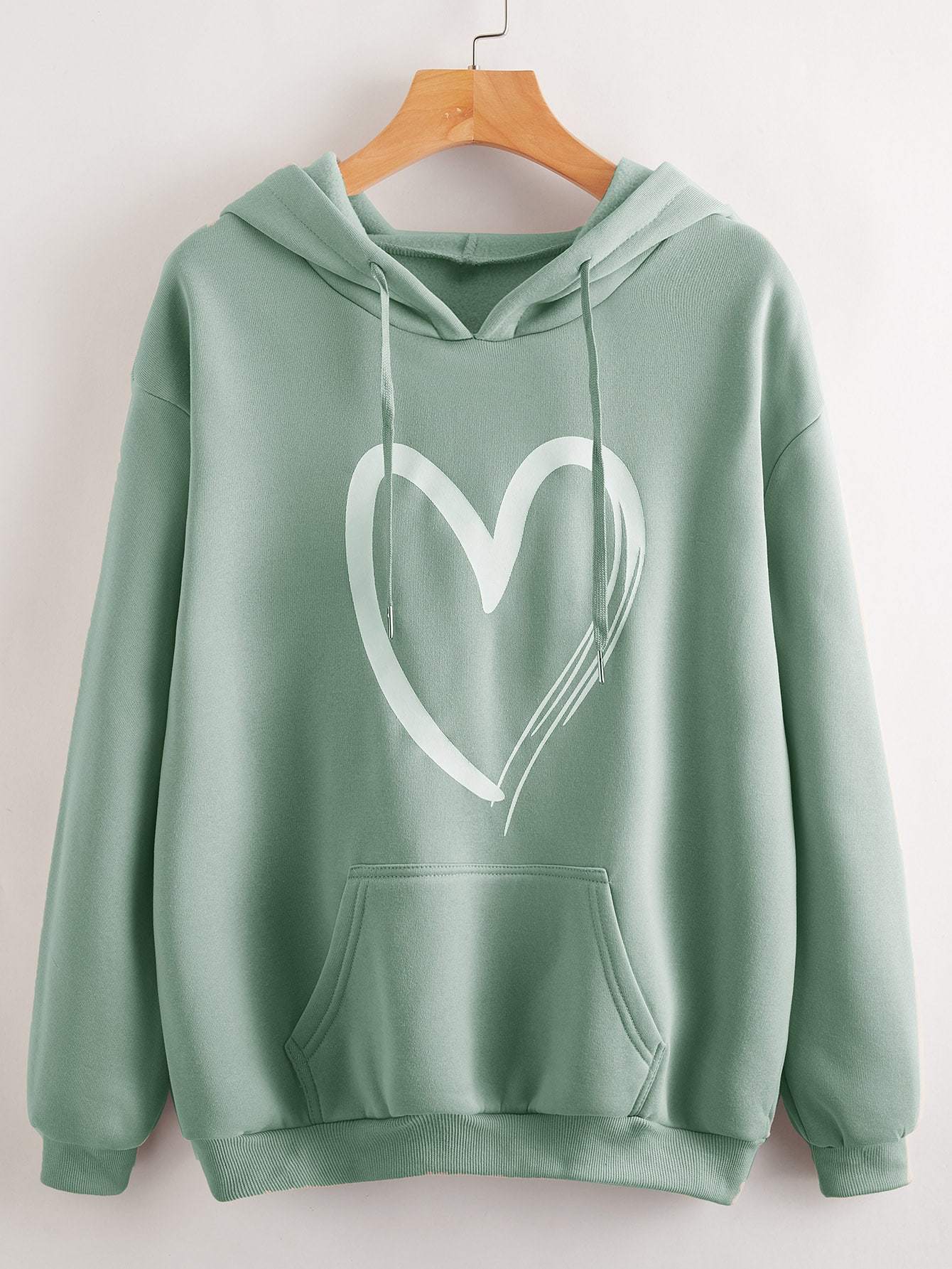 Heart Print Kangaroo Pocket Drawstring Hoodie - INS | Online Fashion Free Shipping Clothing, Dresses, Tops, Shoes