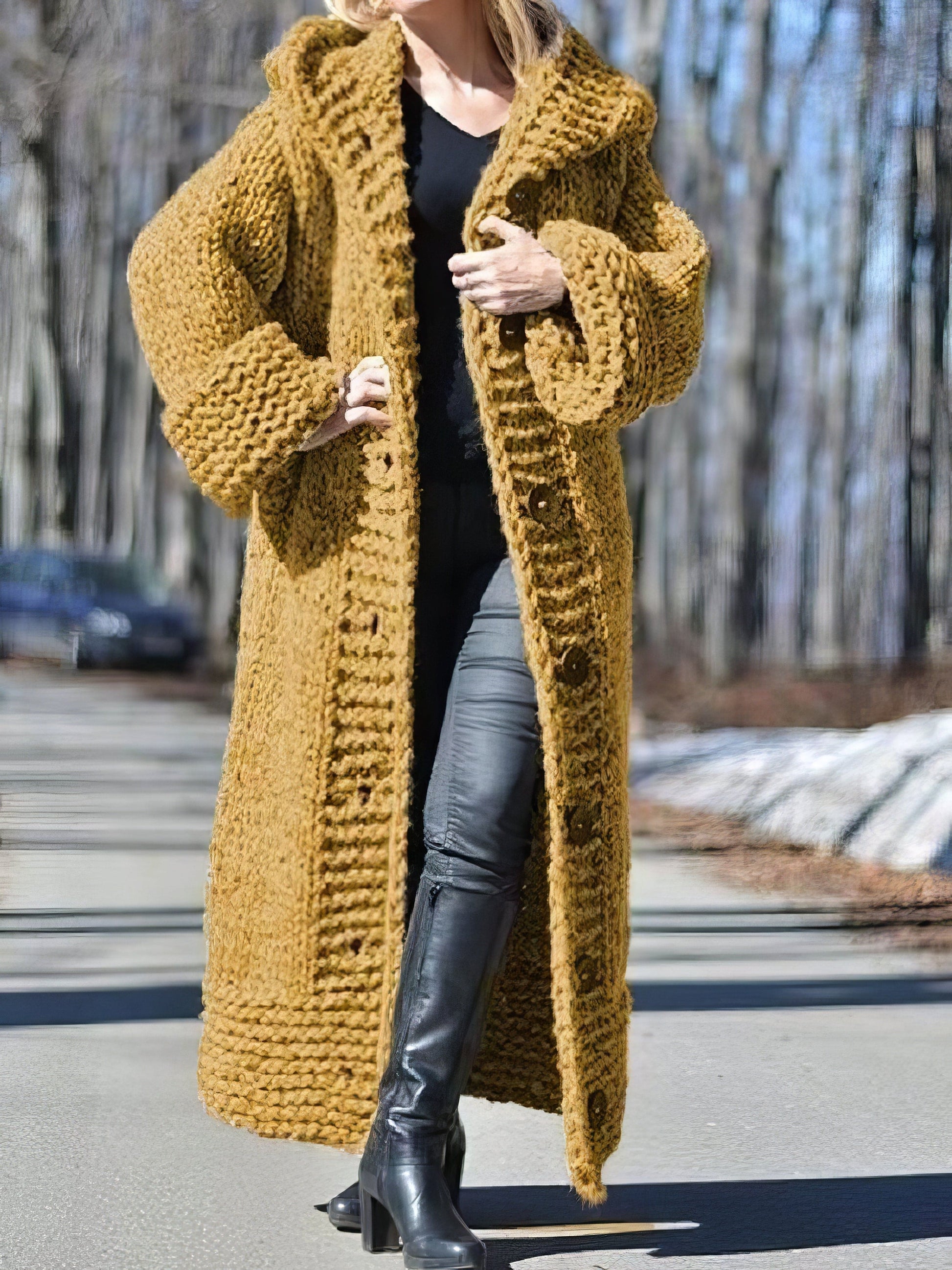 Hooded Button Long Knitted Sweater Cardigan