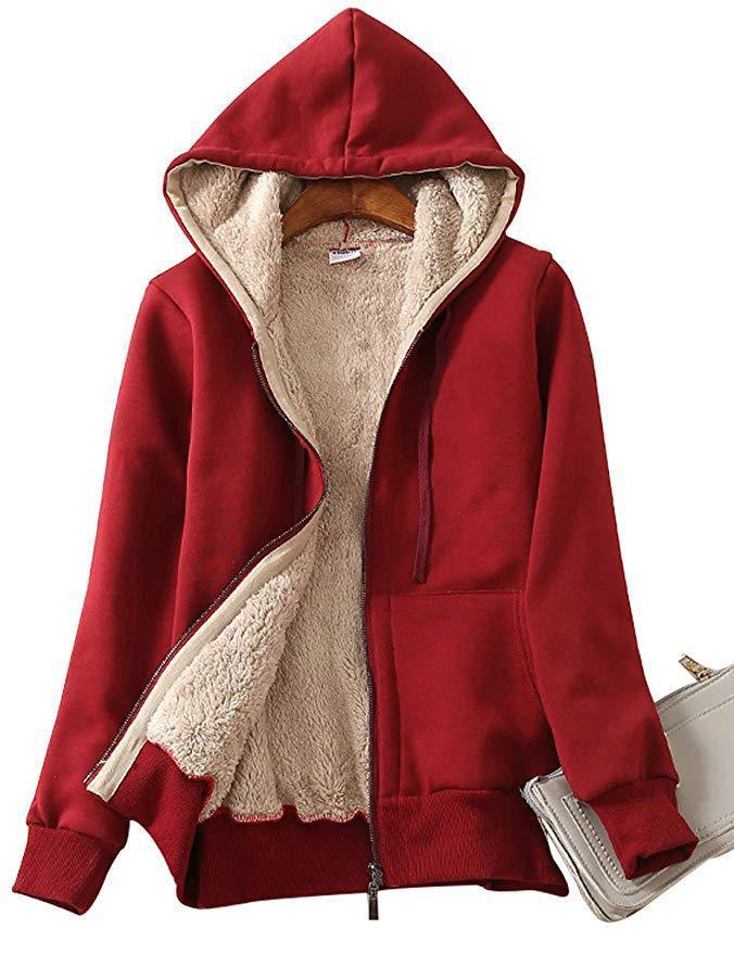 Hoodie for Ladies Winter Fleece Sweatshirt-Full Zipper Thick Sherpa Lining