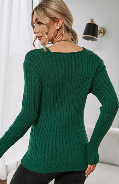 Women's V-Neck Crossover Long Sleeve Sweater in 5 Colors S-XL - Wazzi's Wear