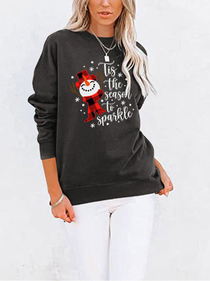 Women’s Christmas Snowman Crew Neck Long Sleeve Sweatshirt with Pockets in 4 Colors S-XXL - Wazzi's Wear