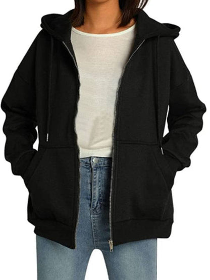 Hooded Zippered Sweatshirt with Side Pockets in 6 Colors S-XL - Wazzi's Wear