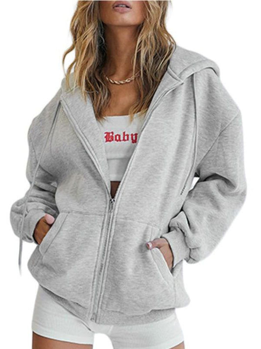 Hooded Zippered Sweatshirt with Side Pockets in 6 Colors S-XL - Wazzi's Wear