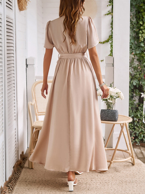 Meredith® | Formal Kurzärmeliges Maxikleid mit Beinschlitz und Taillenband