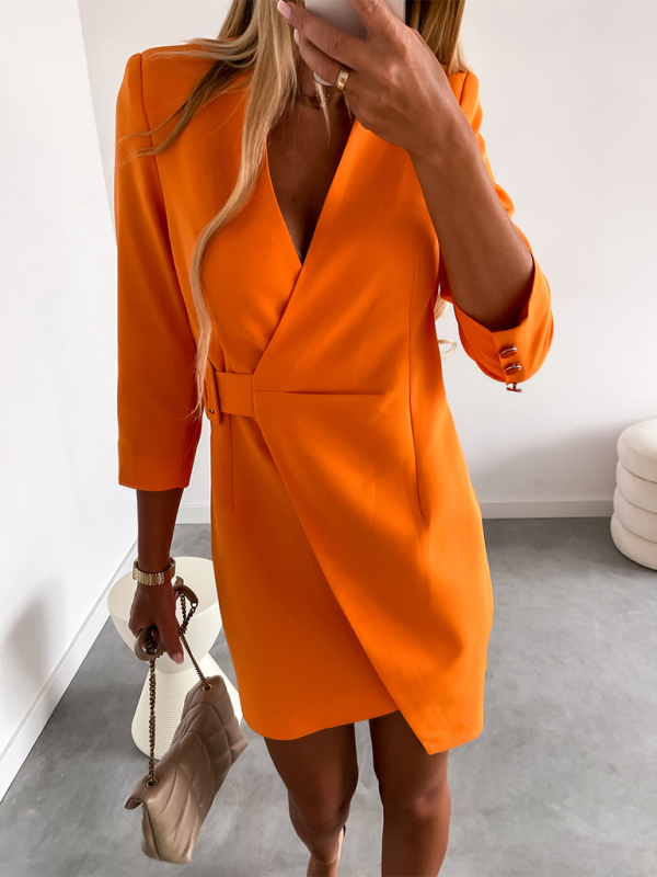 Women’s Sophisticated V-Neck Long Sleeve Suit Dress