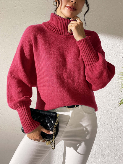 Women’s Solid Colour Cuffed Long Sleeve Turtleneck Sweater