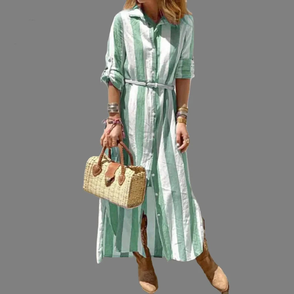 Ingvn - 2023 Fashion Trends Autumn Casual Long Sleeve Office Shirt Dress Elegant Striped Print