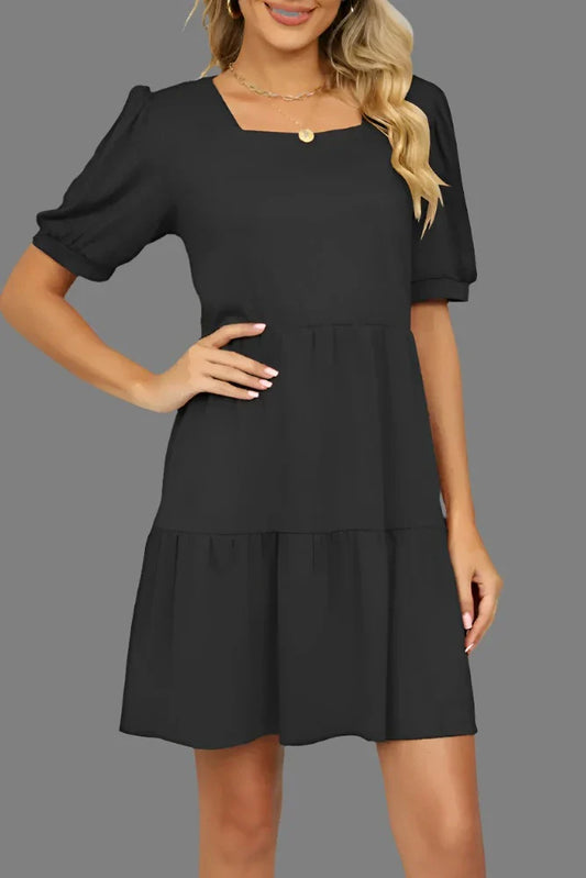 Ingvn - Casual Solid Fold Square Collar A Line Dresses Dresses/Casual