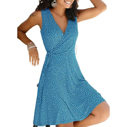 Ingvn - New Casual Polka Dot Dress Women V Neck Sleeveless Bandage Beach Summer Bohemian Dresses