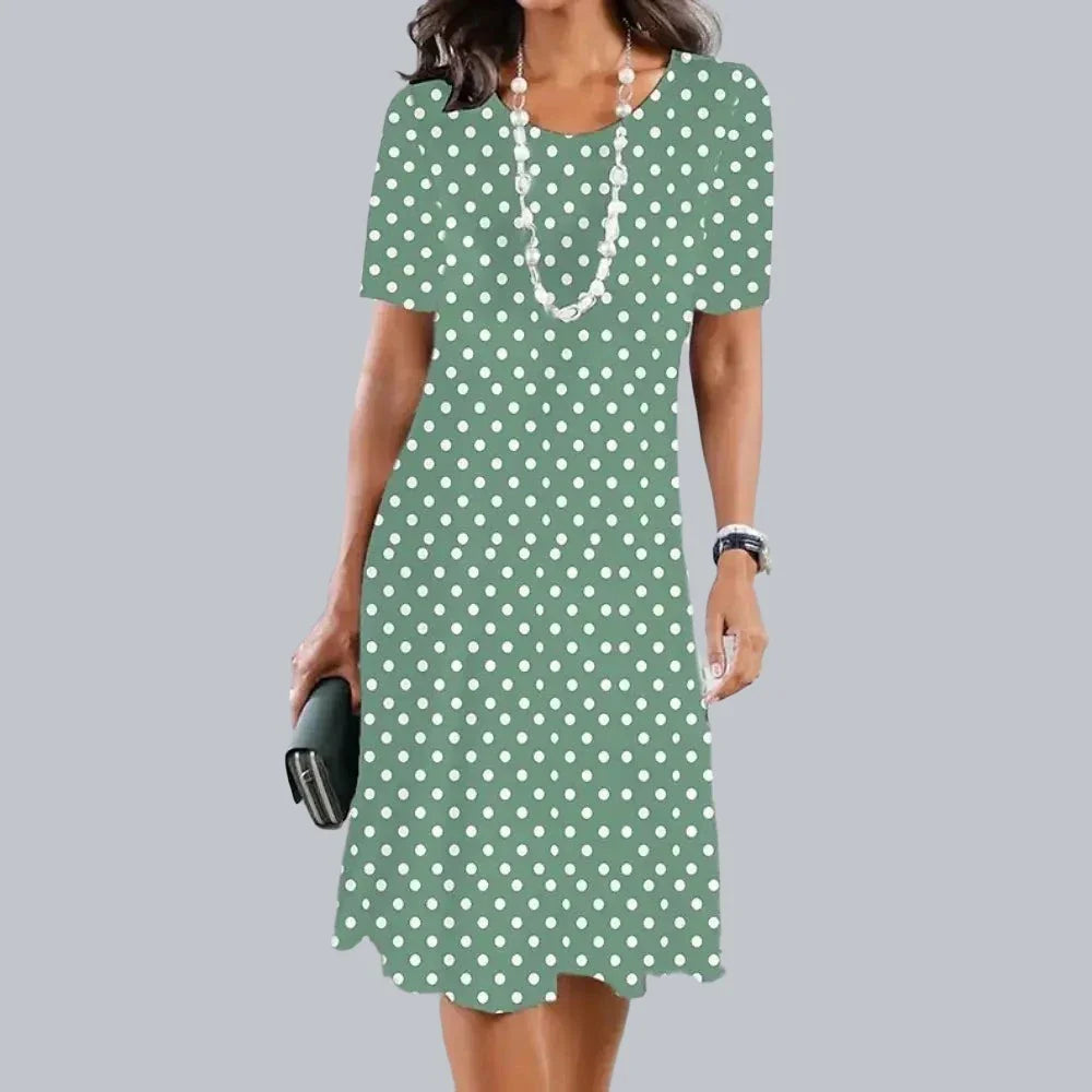 Ingvn - Women’s Casual Dress Summer Polka Dot Dress Floral Polka Dot Pocket Print Crew Neck