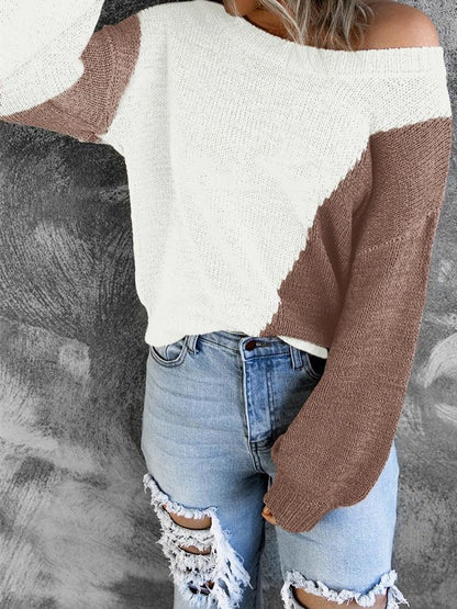 Women's Sweater Irregular Color Matching Off-Shoulder Sweater - LuckyFash™