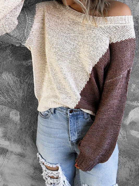 INS Women's Irregular Color Matching Off-Shoulder Sweater - Cardigans & Sweaters - INS | Online Fashion Free Shipping Clothing, Dresses, Tops, Shoes - 07/08/2021 - 30-40 - Cardigans & Sweaters